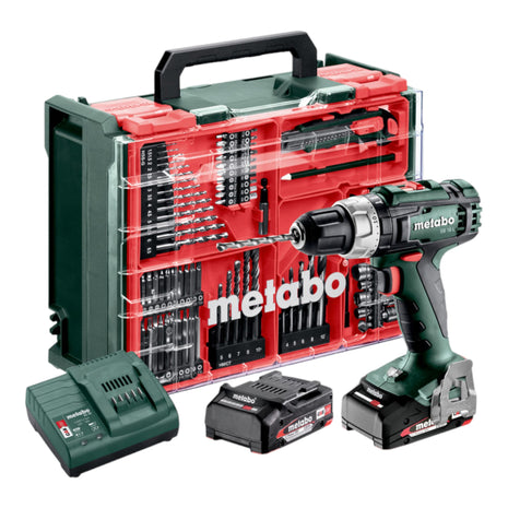 Metabo SB 18 L Set Perceuse-visseuse à percussion sans fil 18 V 50 Nm ( 602317710 ) + 2x batterie 2,0 Ah + chargeur + 78 pièces d'atelier mobile + coffret