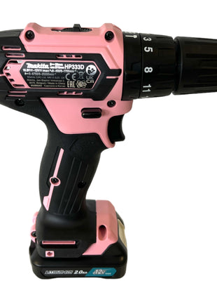 Makita HP 333 DSAP1 Akku Schlagbohrschrauber 12 V 30 Nm Pink + 1x Akku 2,0 Ah + Ladegerät + Tasche