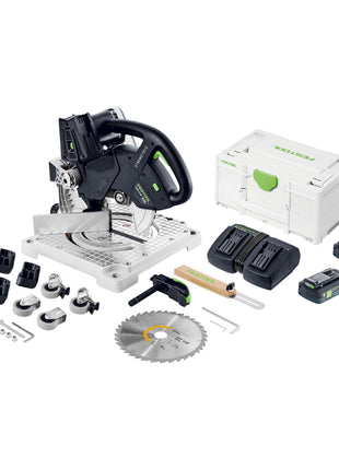 Festool SYMC 70 4,0 EBI-Plus SYMMETRIC Akku Leistensäge 36 V ( 2 x 18 V ) 216 mm ( 577464 ) + 2x Akku 4,0 Ah + Doppelladegerät + Systainer