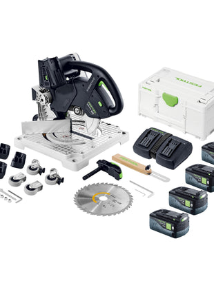 Festool SYMC 70 EB-Basic SYMMETRIC Akku Leistensäge 36 V ( 2 x 18 V ) 216 mm + 4x Akku 5,0 Ah + Doppelladegerät + Systainer