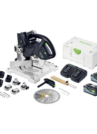 Festool SYMC 70 EB-Basic SYMMETRIC Akku Leistensäge 36 V ( 2 x 18 V ) 216 mm + 2x Akku 8,0 Ah + Doppelladegerät + Systainer