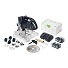 Festool SYMC 70 EB-Basic SYMMETRIC Akku Leistensäge 36 V ( 2 x 18 V ) 216 mm + 2x Akku 8,0 Ah + Doppelladegerät + Systainer