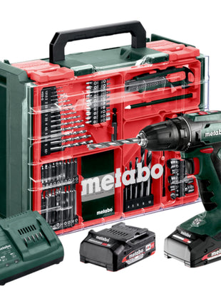 Metabo BS 18 Set Akku Bohrschrauber 18 V 48 Nm ( 602207710 ) + 2x Akku 2,0 Ah + Ladegerät + 74 tlg. mobile Werkstatt + Koffer