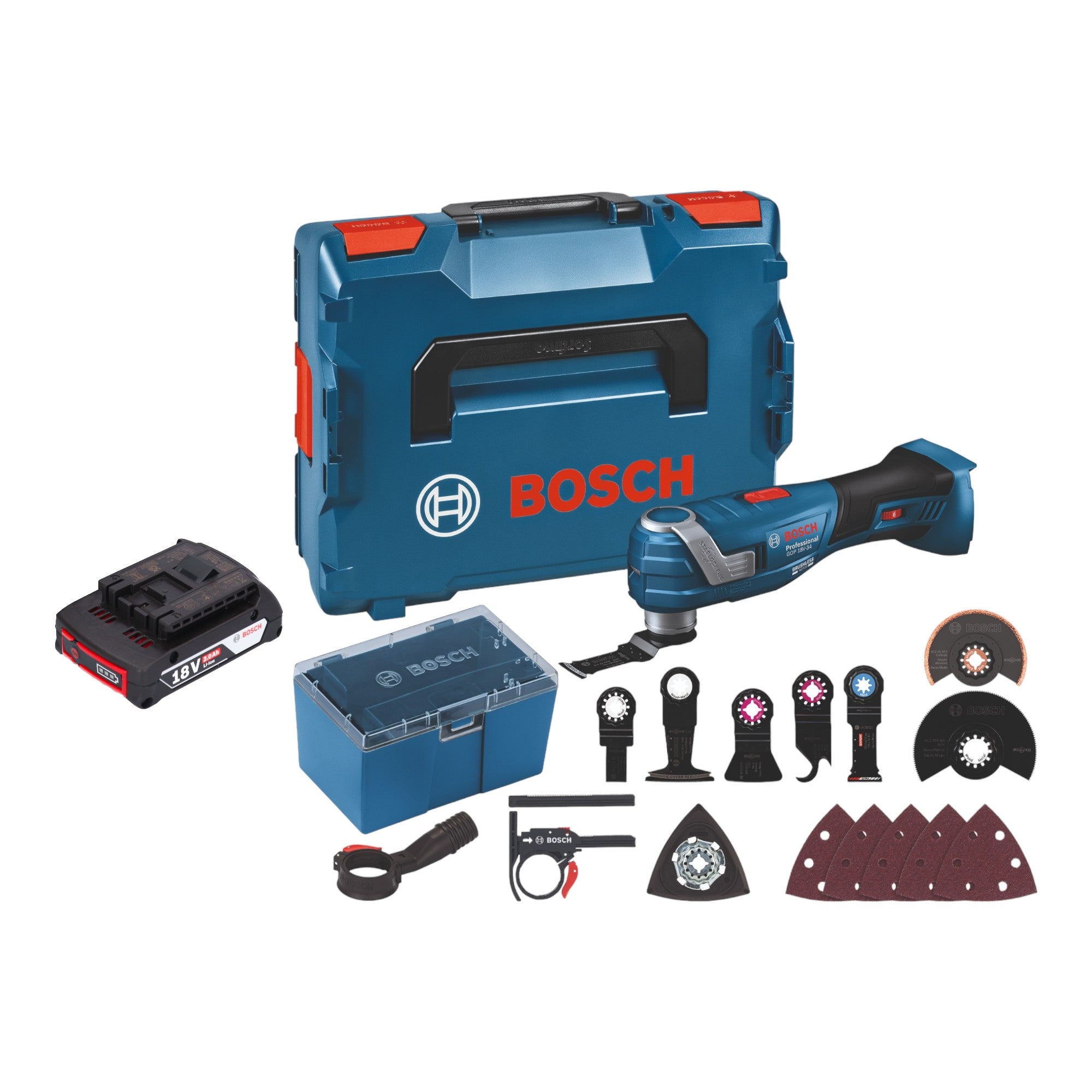 Bosch GOP 18V 34 Professional Akku Multi Cutter 18 V Starlock Plus 1x Akku 2 0 Ah 17 tlg Zubehoer L Boxx ohne Ladegeraet 0 - toolbrothers