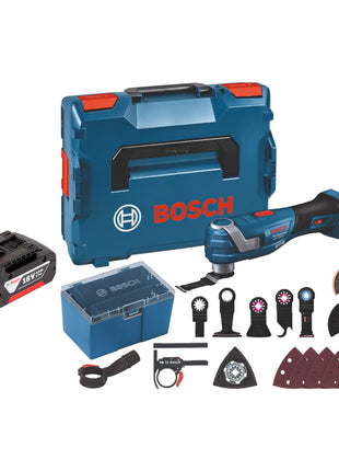 Bosch GOP 18V-34 Professional Akku Multi Cutter 18 V Starlock Plus + 1x Akku 3,0 Ah + 17 tlg. Zubehör + L-Boxx - ohne Ladegerät