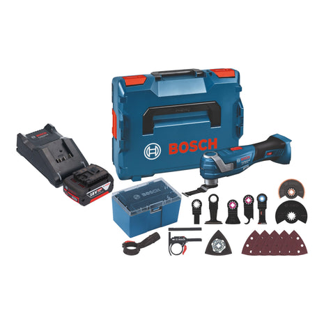 Bosch GOP 18V-34 Professional Akku Multi Cutter 18 V Starlock Plus + 1x Akku 5,0 Ah + Ladegerät + 17 tlg. Zubehör + L-Boxx