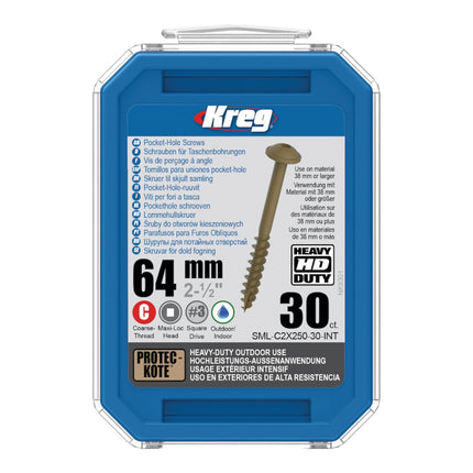 Kreg 2x HD Protec-Kote Maxi-Loc Taschenlochschrauben 64 mm ( 2x SML-C2X250-30-INT ) Grobgewinde 60 Stück