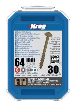 Kreg 4x HD Protec-Kote Maxi-Loc Taschenlochschrauben 64 mm ( 4x SML-C2X250-30-INT ) Grobgewinde 120 Stück