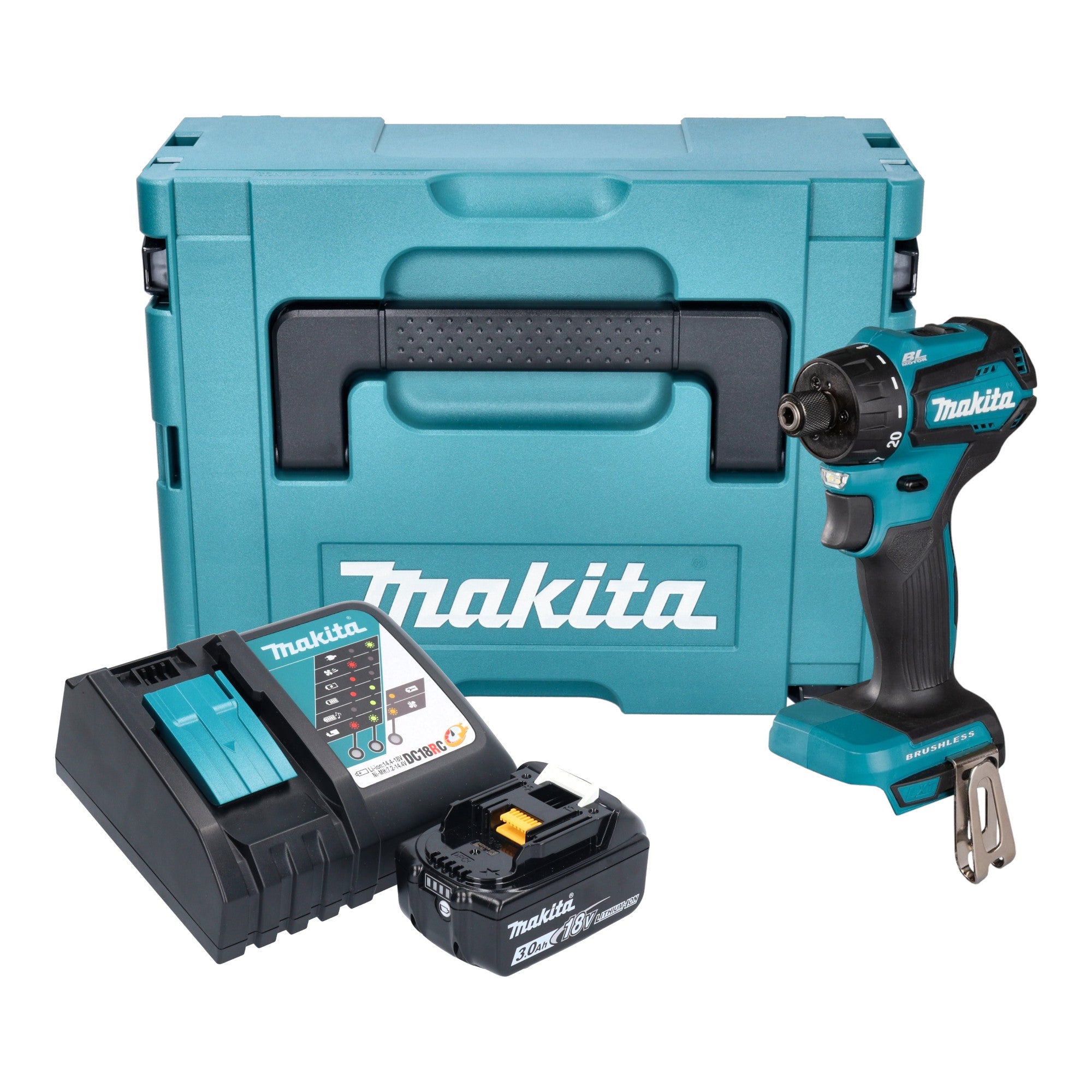 Makita DDF 083 RF1J Akku Bohrschrauber 18 V 40 Nm 1 4 Brushless 1x Akku 3 0 Ah Ladegeraet Makpac 0 - toolbrothers