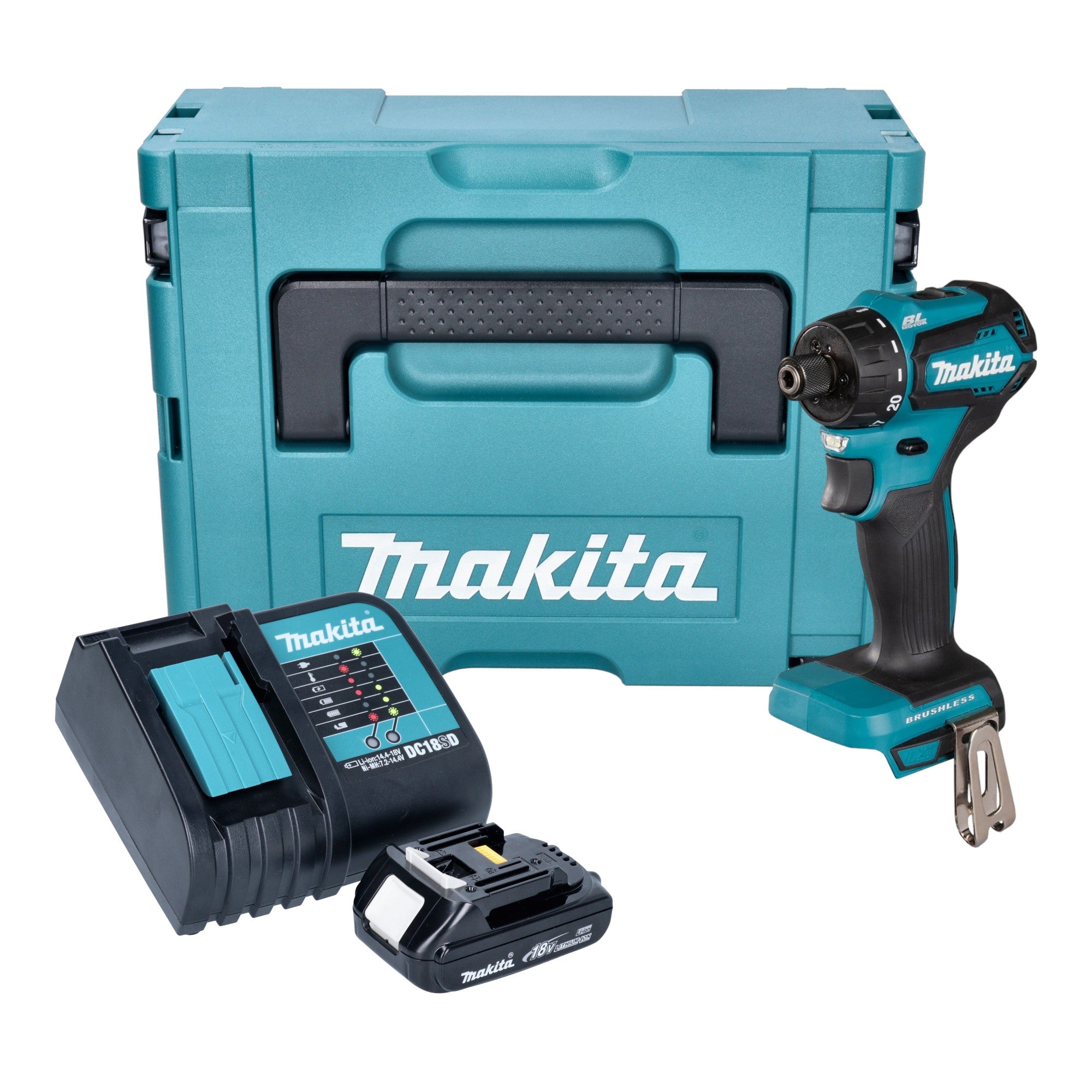 Makita DDF 083 SY1J Akku Bohrschrauber 18 V 40 Nm 1 4 Brushless 1x Akku 1 5 Ah Ladegeraet Makpac 0 - toolbrothers