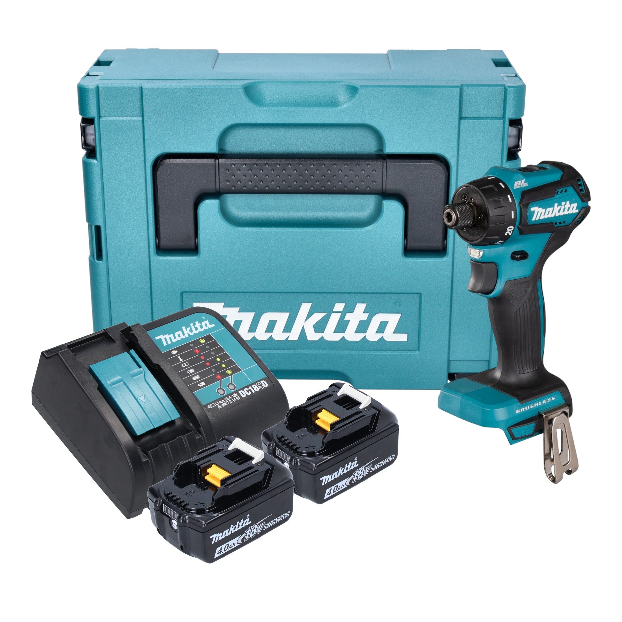 Makita DDF 083 SMJ Akku Bohrschrauber 18 V 40 Nm 1 4 Brushless 2x Akku 4 0 Ah Ladegeraet Makpac 0 - toolbrothers