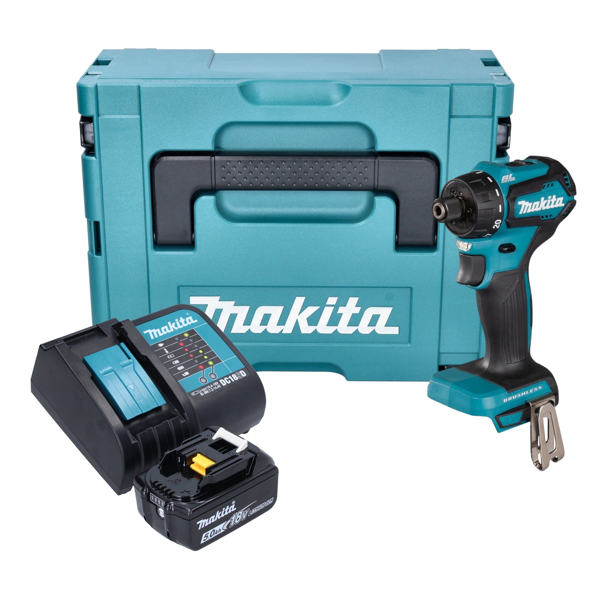 Makita DDF 083 ST1J Akku Bohrschrauber 18 V 40 Nm 1 4 Brushless 1x Akku 5 0 Ah Ladegeraet Makpac 0 - toolbrothers