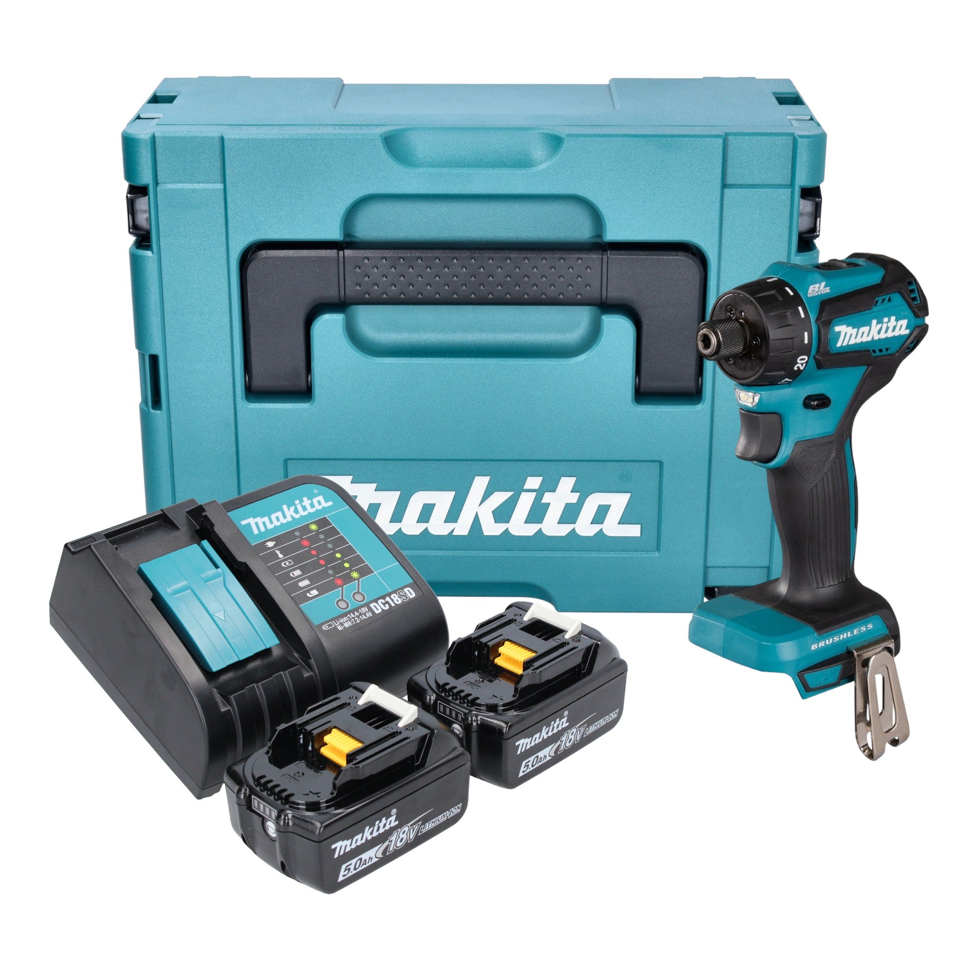 Makita DDF 083 STJ Akku Bohrschrauber 18 V 40 Nm 1 4 Brushless 2x Akku 5 0 Ah Ladegeraet Makpac 0 - toolbrothers