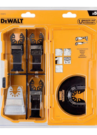 Accesorios multiherramienta DeWalt DT 20715-QZ 5 piezas para madera, madera con clavos, plástico, placas de yeso, residuos de pintura y cola.