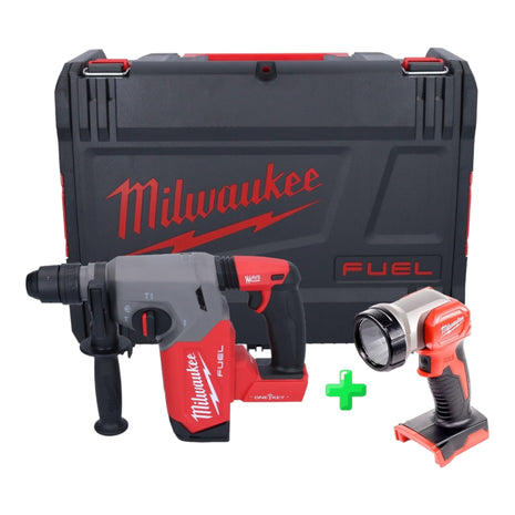 Martillo combinado a batería Milwaukee M18 ONEFHX-0X 18 V 2,5 J SDS-Plus sin escobillas + caja HD (4933478503) + Luz LED de batería Milwaukee M18 TLED