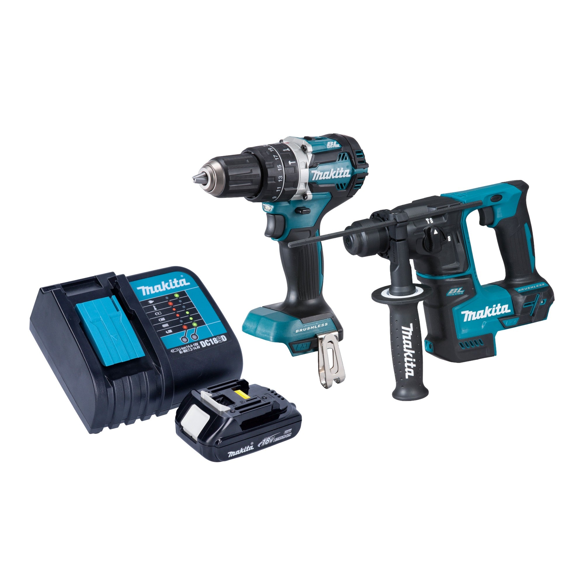 Makita DLX 2278 SY1 Akku Kombo Kit DHP 484 Schlagbohrschrauber 54 Nm DHR 171 Bohrhammer 1 2 J 1x Akku 1 5 Ah Ladegeraet 0 - toolbrothers