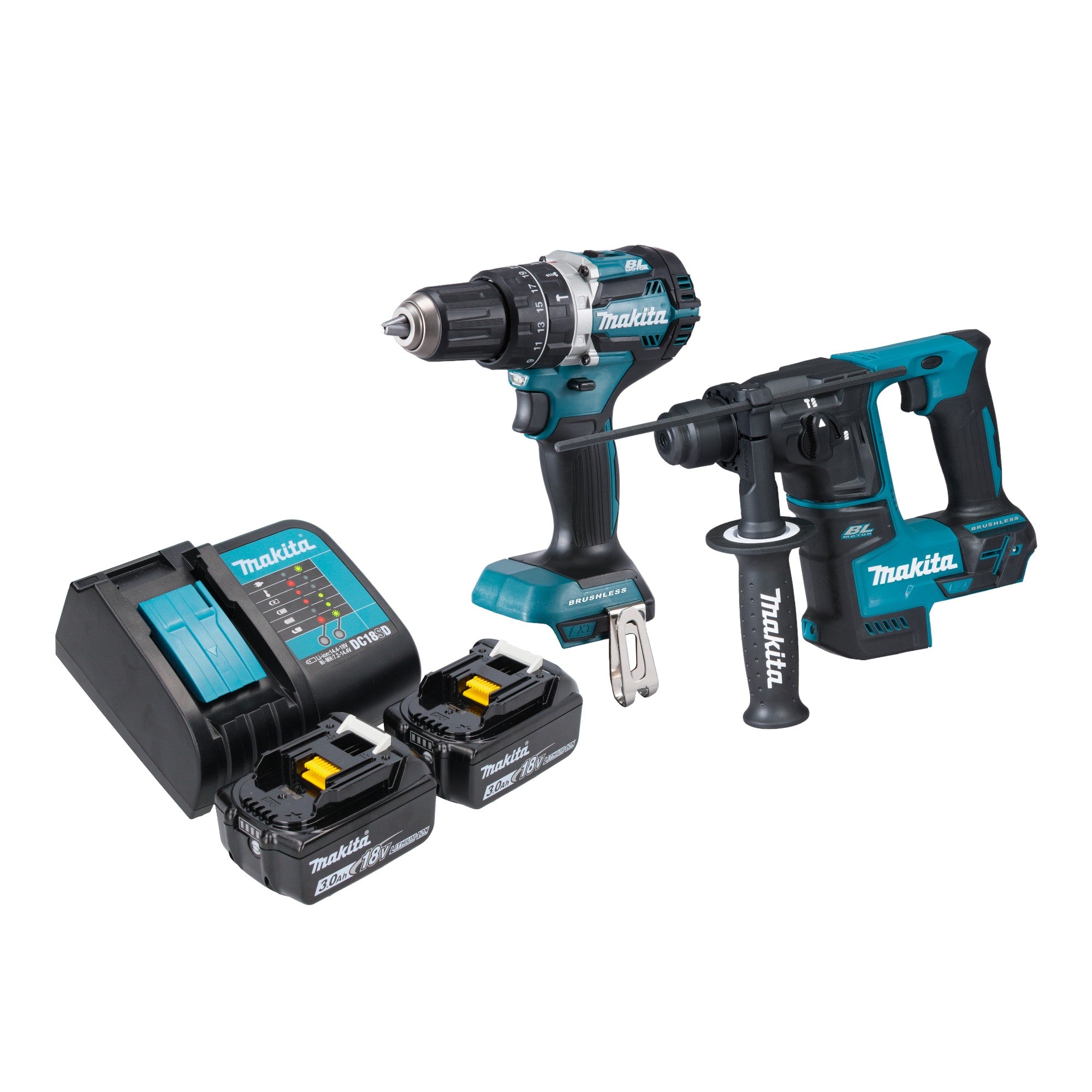 Makita DLX 2278 SF Akku Kombo Kit DHP 484 Schlagbohrschrauber 54 Nm DHR 171 Bohrhammer 1 2 J 2x Akku 3 0 Ah Ladegeraet 0 - toolbrothers