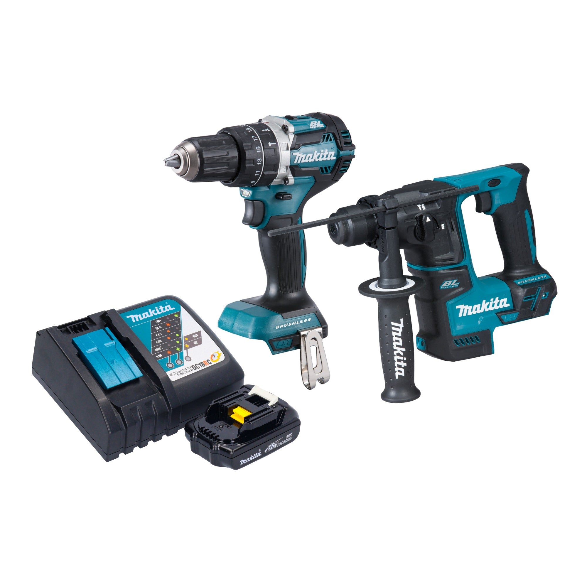 Makita DLX 2278 RY1 Akku Kombo Kit DHP 484 Schlagbohrschrauber 54 Nm DHR 171 Bohrhammer 1 2 J 1x Akku 1 5 Ah Ladegeraet 0 - toolbrothers