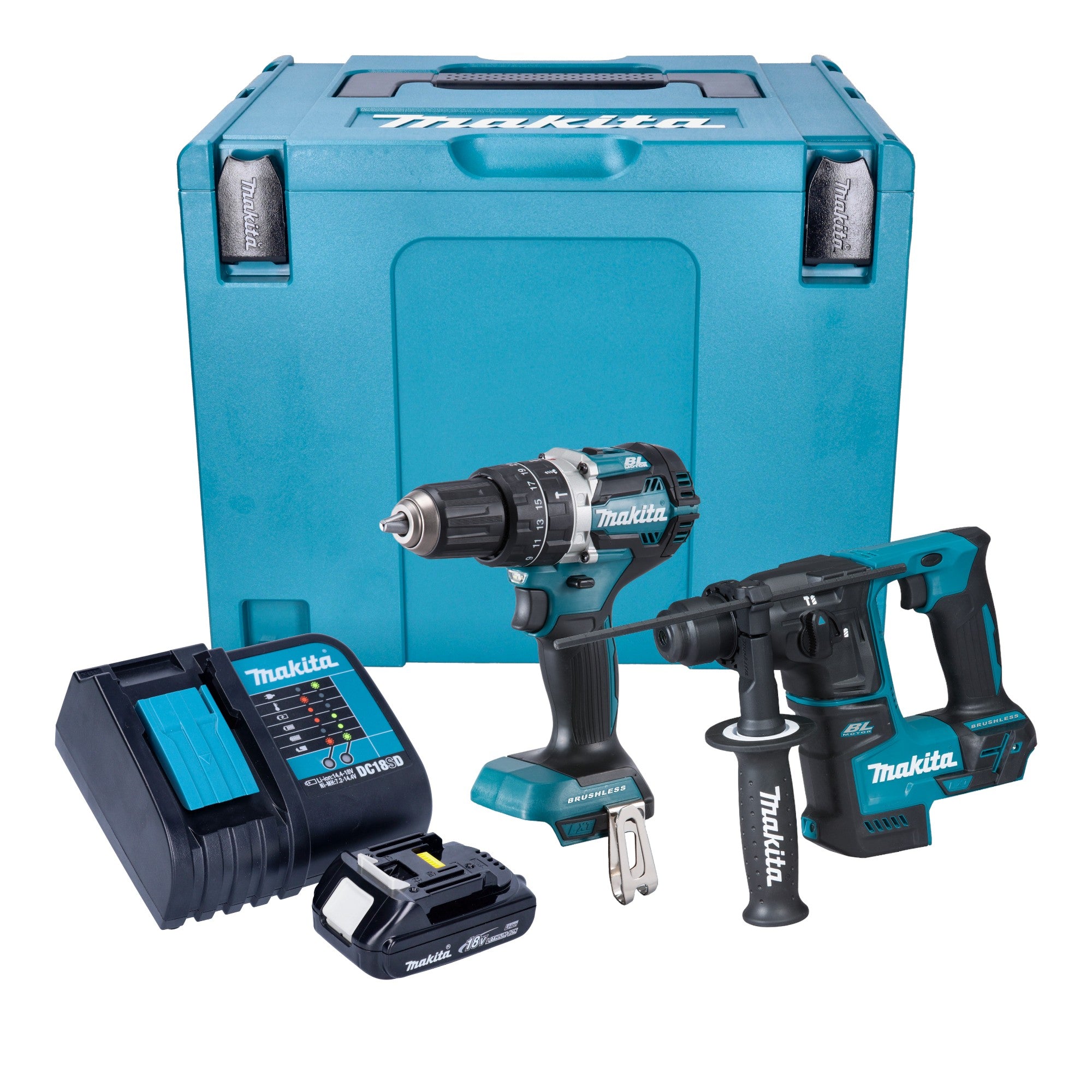 Makita DLX 2278 SY1J Akku Kombo Kit DHP 484 Schlagbohrschrauber 54 Nm DHR 171 Bohrhammer 1 2 J 1x Akku 1 5 Ah Ladegeraet Makpac 0 - toolbrothers