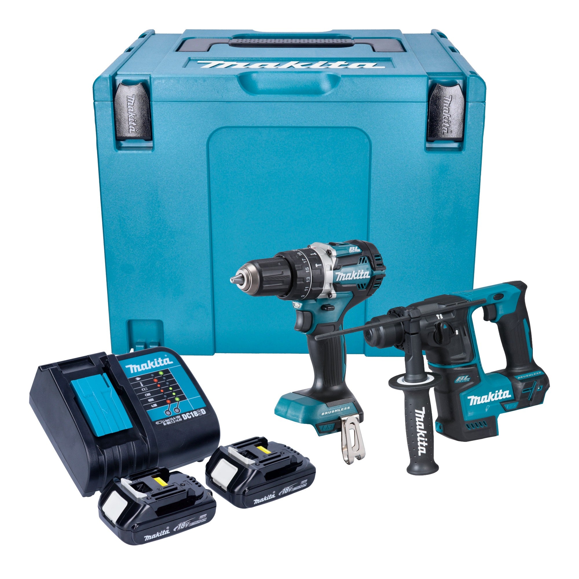 Makita DLX 2278 SYJ Akku Kombo Kit DHP 484 Schlagbohrschrauber 54 Nm DHR 171 Bohrhammer 1 2 J 2x Akku 1 5 Ah Ladegeraet Makpac 0 - toolbrothers