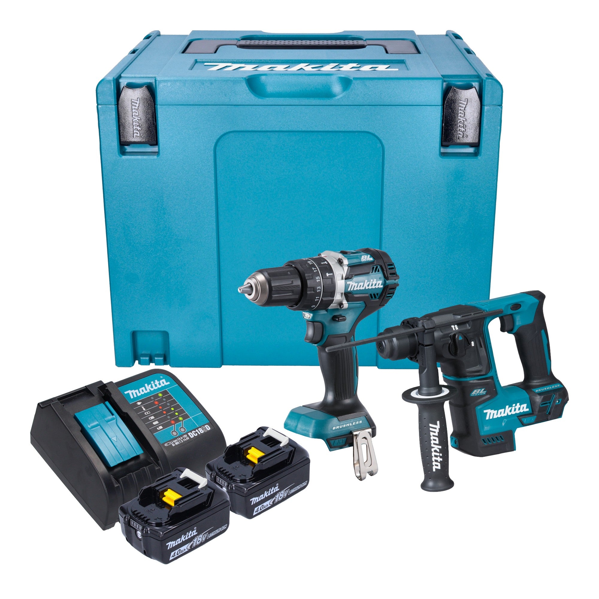 Makita DLX 2278 SMJ Akku Kombo Kit DHP 484 Schlagbohrschrauber 54 Nm DHR 171 Bohrhammer 1 2 J 2x Akku 4 0 Ah Ladegeraet Makpac 0 - toolbrothers