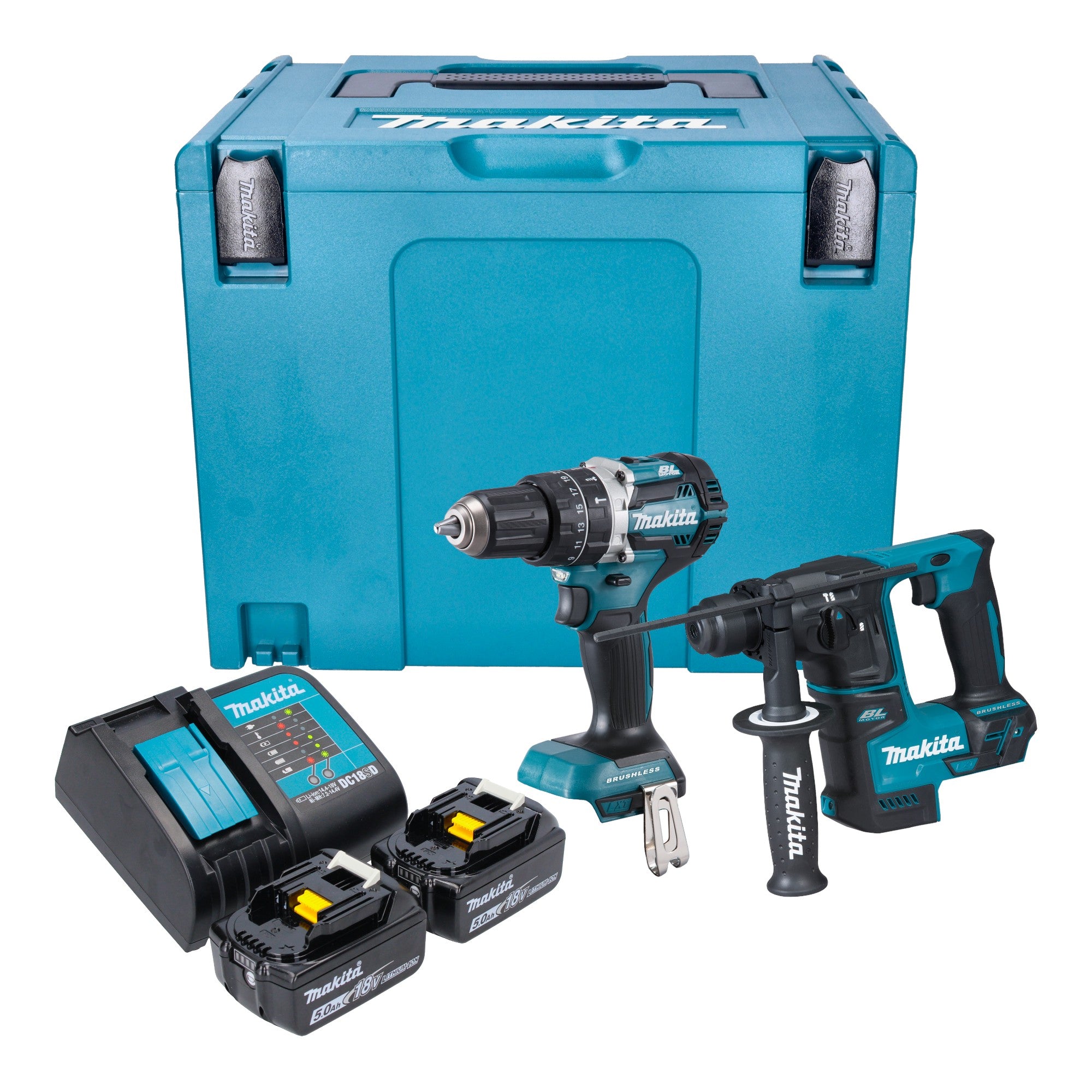 Makita DLX 2278 STJ Akku Kombo Kit DHP 484 Schlagbohrschrauber 54 Nm DHR 171 Bohrhammer 1 2 J 2x Akku 5 0 Ah Ladegeraet Makpac 0 - toolbrothers