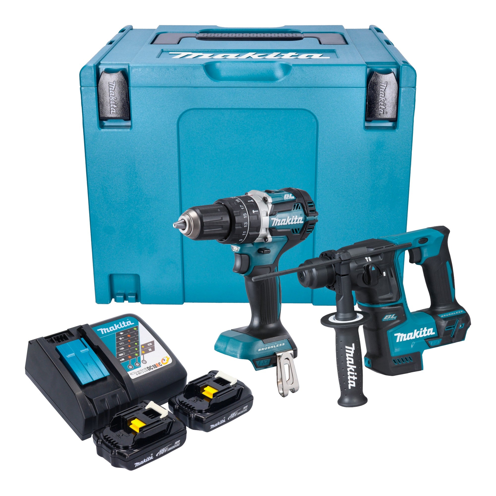 Makita DLX 2278 RYJ Akku Kombo Kit DHP 484 Schlagbohrschrauber 54 Nm DHR 171 Bohrhammer 1 2 J 2x Akku 1 5 Ah Ladegeraet Makpac 0 - toolbrothers