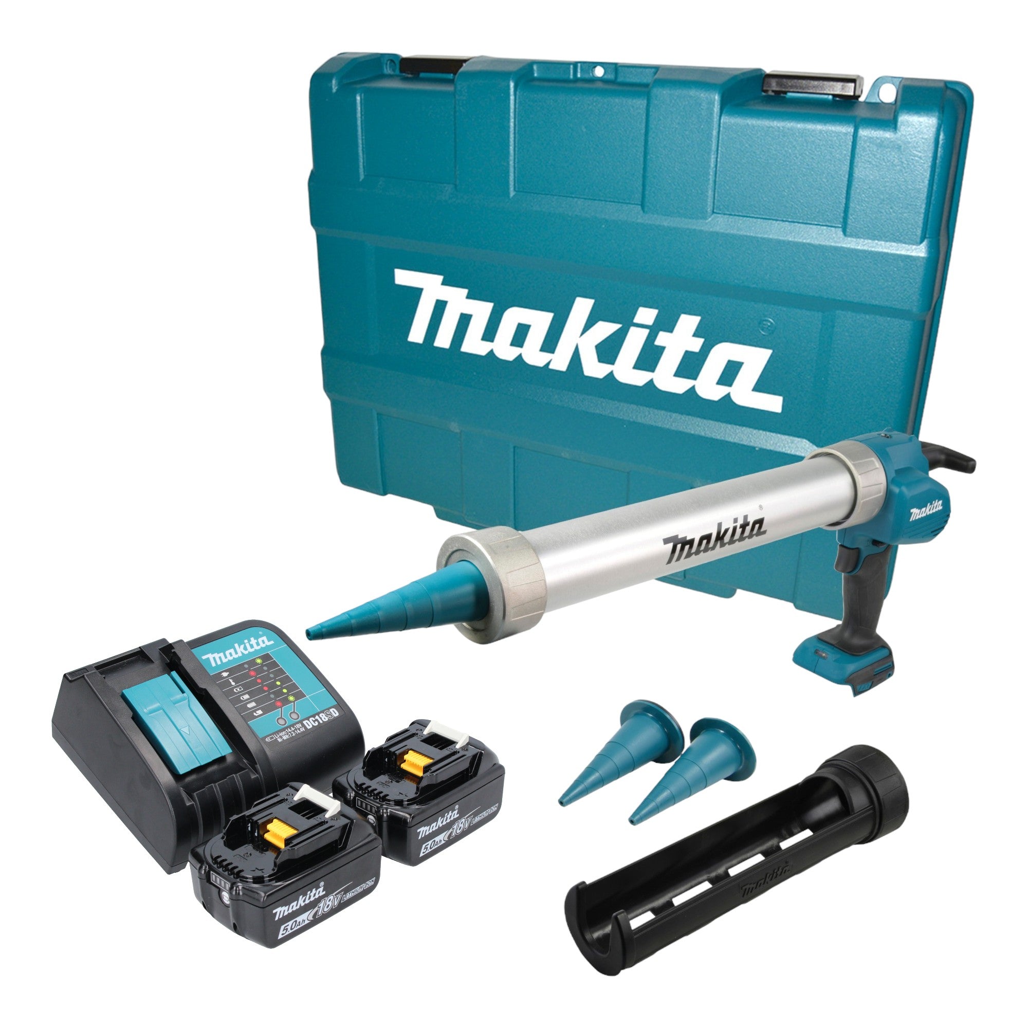 Makita DCG 180 STXK Akku Kartuschenpistole 18 V 300 600 ml 2x Akku 5 0 Ah Ladegeraet Koffer 0 - toolbrothers