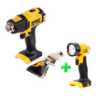 Pistola de aire caliente DeWalt DCE 530 N batería 18V 530°C Solo + boquilla de superficie y reflector + lámpara de batería DeWalt DCL 040 18V XR Li-Ion