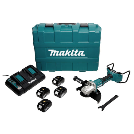 Makita DGA 900 PT4KX2 Akku Winkelschleifer 36V ( 2x18V ) 230mm Brushless + 4x Akku 5,0Ah + Doppelladegerät + Ezynut + Koffer - Toolbrothers