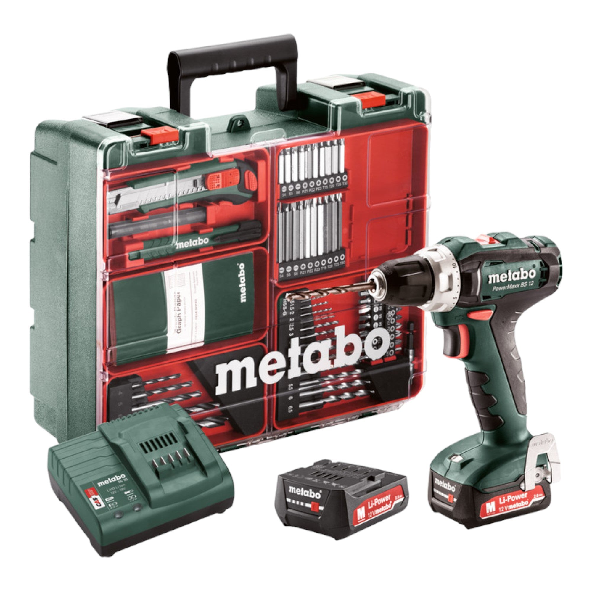 Metabo PowerMaxx BS 12 Set Akku Bohrschrauber 12 V 40 Nm 601036870 2x Akku 2 0 Ah Ladegeraet Zubehoer Set Koffer 0 - toolbrothers