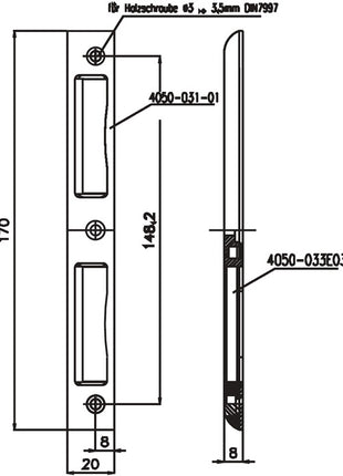 SSF Winkelschließblech ( 3000251048 ) Aluminium silber Winkel Tiefe 8 mm DIN links / rechts