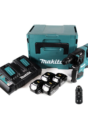 Makita DHR 281 PT4J Brushless Akku Bohrhammer 28 mm 2x 18 V für SDS-PLUS mit Schnellwechselfutter im Makpac + 4x 5,0 Ah Akku + Doppelladegerät - Toolbrothers