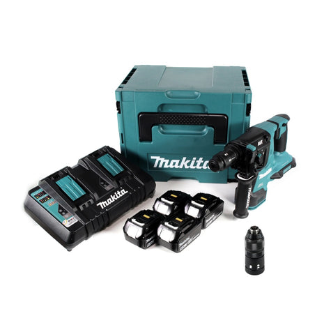 Makita DHR 281 PT4J Brushless Akku Bohrhammer 28 mm 2x 18 V für SDS-PLUS mit Schnellwechselfutter im Makpac + 4x 5,0 Ah Akku + Doppelladegerät - Toolbrothers