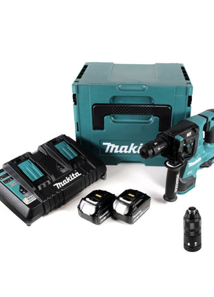 Makita DHR 281 PGJ Brushless Akku Bohrhammer 28 mm 2x 18 V für SDS-PLUS mit Schnellwechselfutter im Makpac + 2x 6,0 Ah Akku + Doppelladegerät - Toolbrothers