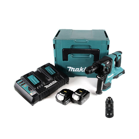 Makita DHR 281 PGJ Brushless Akku Bohrhammer 28 mm 2x 18 V für SDS-PLUS mit Schnellwechselfutter im Makpac + 2x 6,0 Ah Akku + Doppelladegerät - Toolbrothers