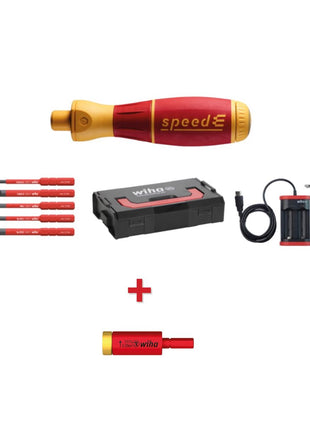 Wiha speedE® elektronischer Schraubendreher Set 1 + L-Boxx - 10 tlg. + 2x 1,5 Ah Akku + Ladegerät + Bits ( 41911 ) + Easy Torque Adapter 2,0 Nm ( 41342 ) - Toolbrothers