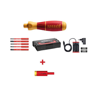 Wiha speedE® elektronischer Schraubendreher Set 1 + L-Boxx - 10 tlg. + 2x 1,5 Ah Akku + Ladegerät + Bits ( 41911 ) + Easy Torque Adapter 2,0 Nm ( 41342 )