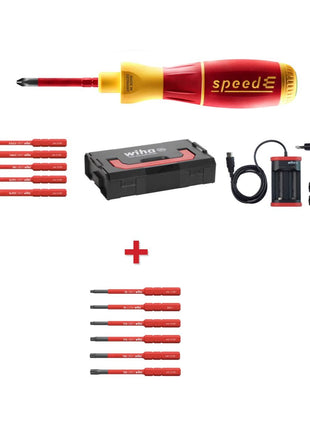 Wiha speedE® elektronischer Schraubendreher Set 1 + L-Box + 2x 1,5 Ah Akku + Ladegerät + Bits ( 41911 ) + Bit Set slimBit electric Torx Satz  6 tlg. ( 42210 ) - Toolbrothers