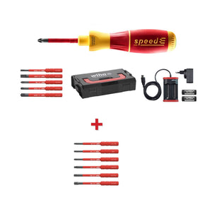 Wiha speedE® elektronischer Schraubendreher Set 1 + L-Box + 2x 1,5 Ah Akku + Ladegerät + Bits ( 41911 ) + Bit Set slimBit electric Torx Satz  6 tlg. ( 42210 )