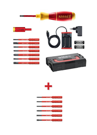 Wiha speedE® elektronischer Schraubendreher Set 2 + L-Boxx 13 tlg. + 2x 1,5 Ah Akku + Ladegerät +  Bits / TorqueAdapter ( 41912 ) + Bit Set slimBit Torx 6 tlg.  ( 42210 ) - Toolbrothers