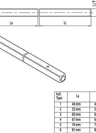 Ogro Panik-Stift 120 FS SECURE ( 3000267145 ) Vierkant 9 mm geteilter Vollstift