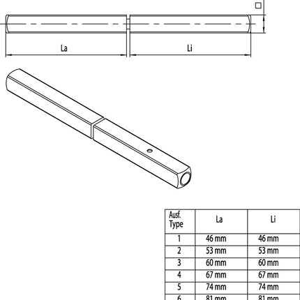 Ogro Panik-Stift 120 FS SECURE ( 3000267148 ) Vierkant 9 mm geteilter Vollstift