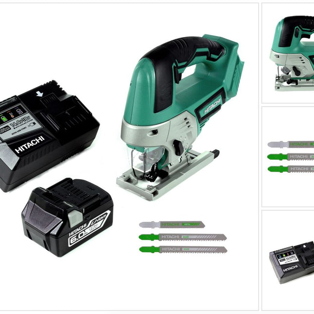 Hitachi CJ 18 DGL 18V Akku Stichsäge + 1x Akku 6,0Ah + Ladegerät + 3 x Stichsägeblätter - Toolbrothers