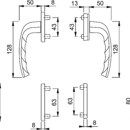 Hoppe Balkongarnitur New York 0810/961N/U10/… ( 3000203701 ) Aluminium F9016 Vierkant 7 mm