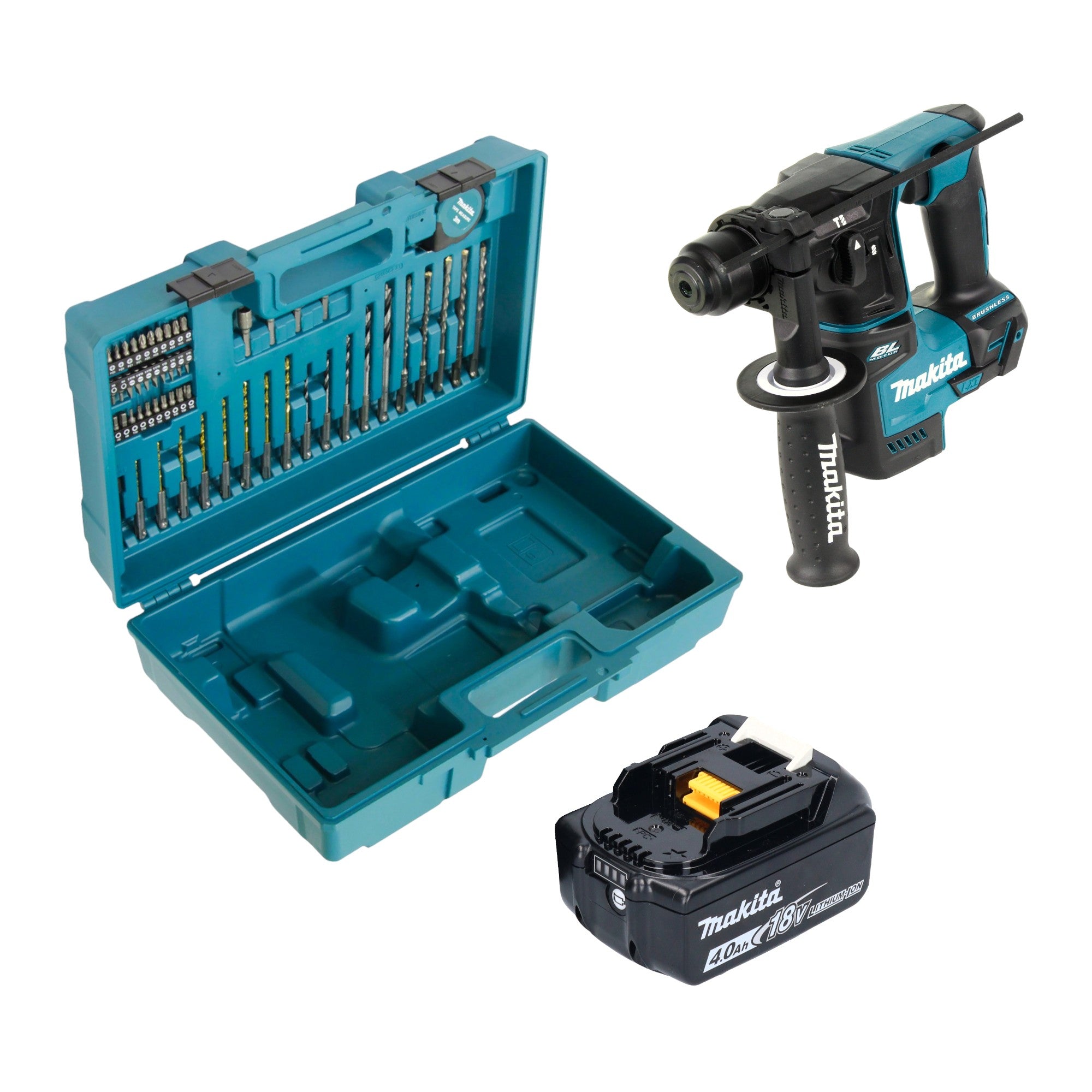 Makita DHR 171 M1X3 Akku Bohrhammer 18 V 1 2 J SDS Plus Brushless 1x Akku 4 0 Ah 65 tlg Zubehoer Set Koffer ohne Ladegeraet 0 - toolbrothers