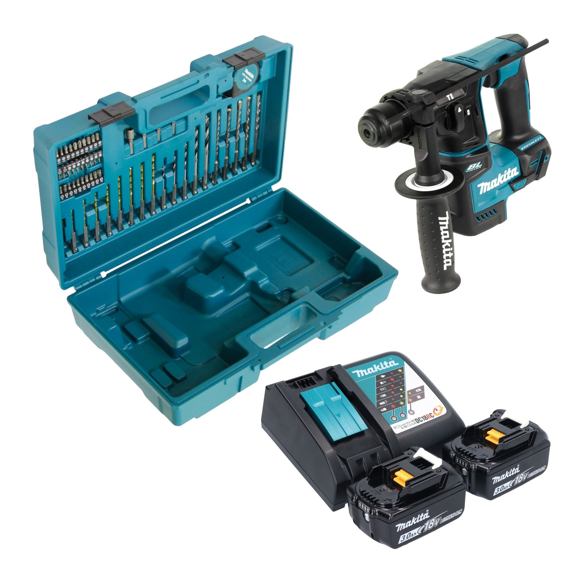 Makita DHR 171 RFX3 Akku Bohrhammer 18 V 1 2 J SDS Plus Brushless 2x Akku 3 0 Ah Ladegeraet 65 tlg Zubehoer Set Koffer 0 - toolbrothers