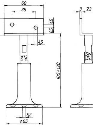 DENI Trennwandstütze ( 3000259235 ) Breite 60 mm Höhe 100 - 120 mm höhenverstellbar