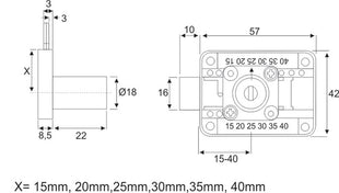 Cerradura de rosca BMB (3000271821) entrada 15-40 mm, llaves iguales