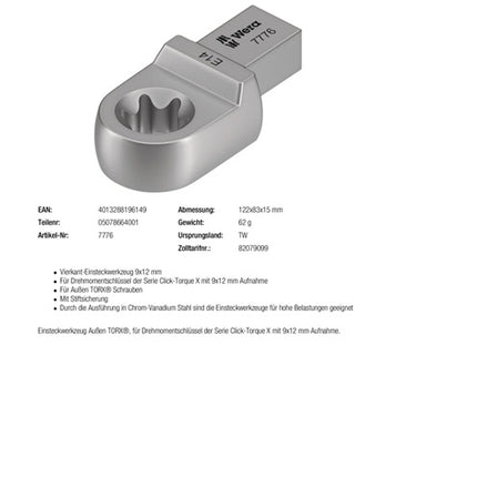 Wera Einsteckschlüssel 7776 ( 8000377440 ) Schlüsselweite TX 14 9 x 12 mm